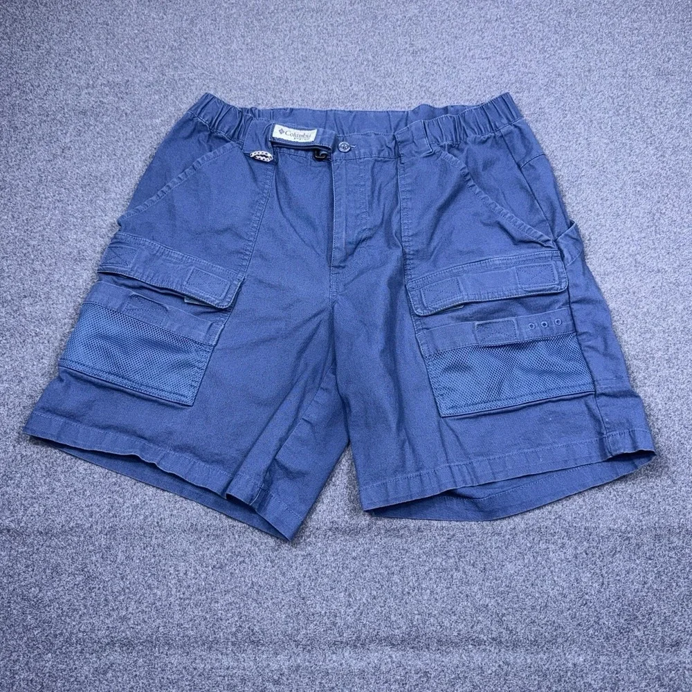 Columbia Half Moon PFG Shorts Mens Medium Blue Cargo Utility Performance